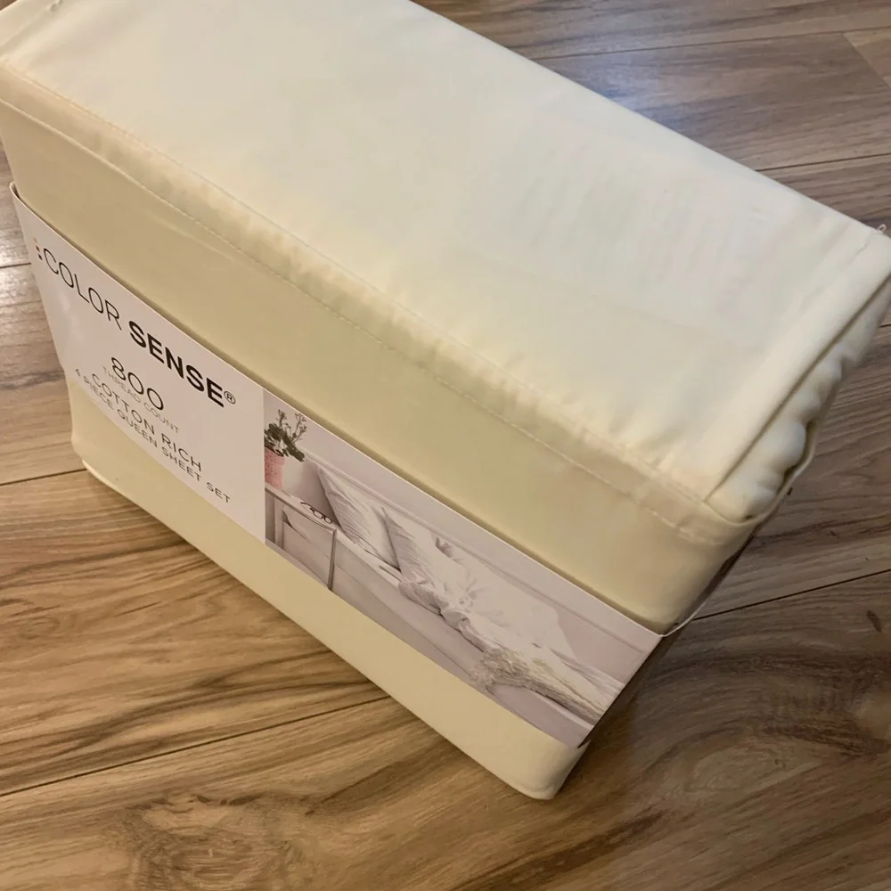 Color Sense 800TC Luxury Cotton-Blend Sheet Set - Queen - Ivory
